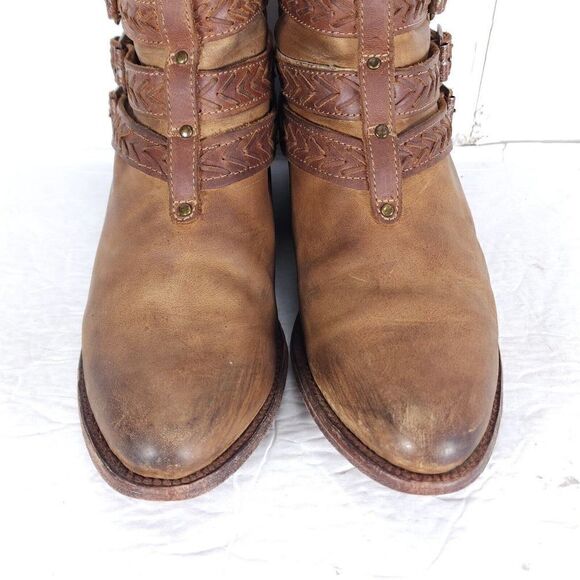 FREEBIRD BY STEVEN Women's Roper US 9M Brown Leather Distressed Strappy Booties - Picture 4 of 14